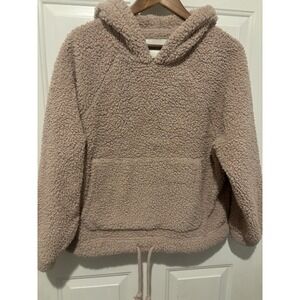 American Eagle Sherpa Cinched Hoodie Sweatshirt Small Blush Pink  Winter Cozy‎
